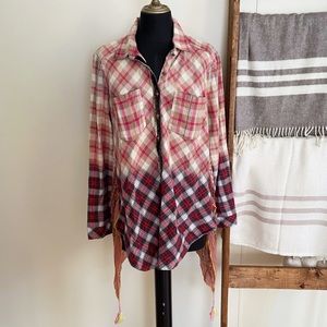 Aratta Silent Journey Top Blouse Button Down Plaid Mandala Long Sleeve Medium
